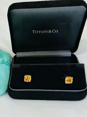 Tiffany & Co. Yellow Cushion-Cut Stud Earrings with Signature Pouch